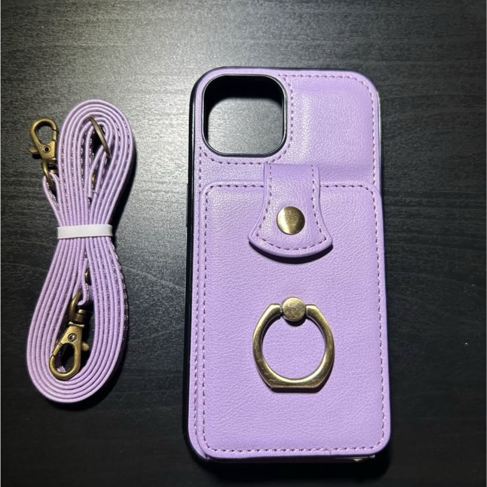 Purple Leather Phone Case with Strap